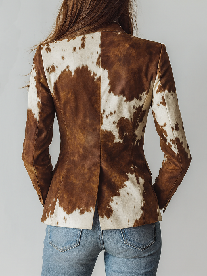 Blazer vintage à imprimé tacheté marron et crème
