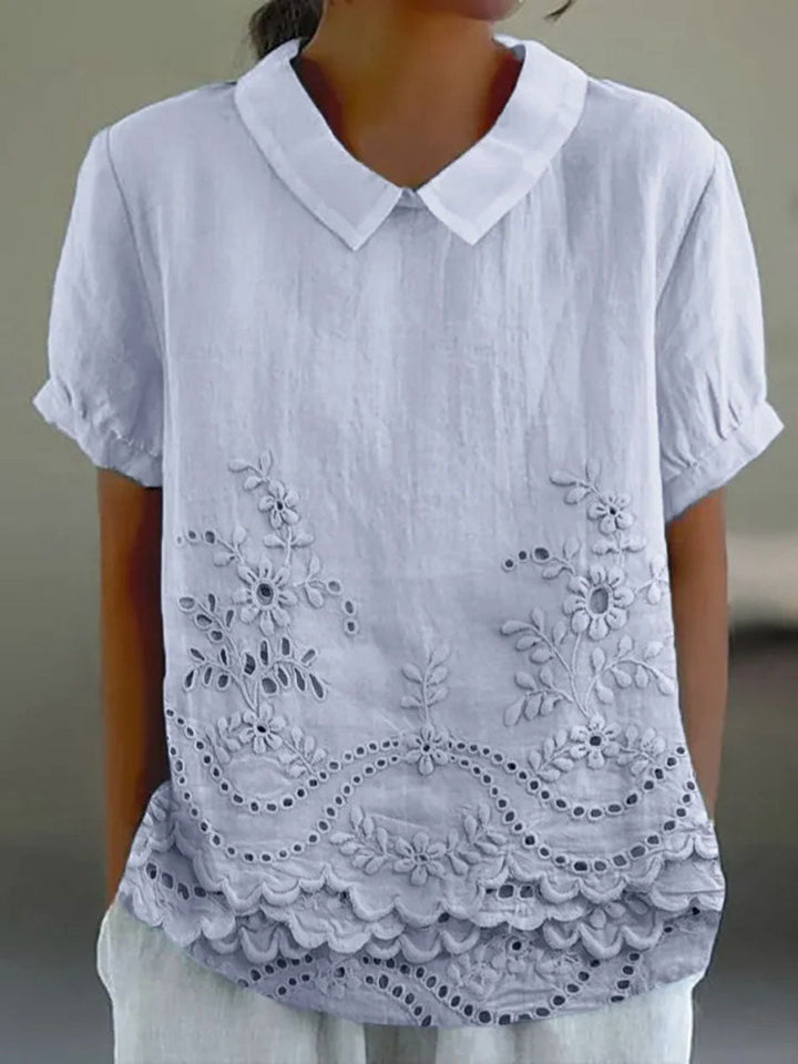 Bea | Chemise rose à broderies florales