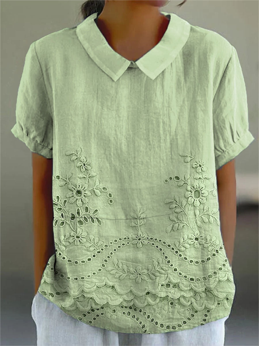Bea | Chemise rose à broderies florales