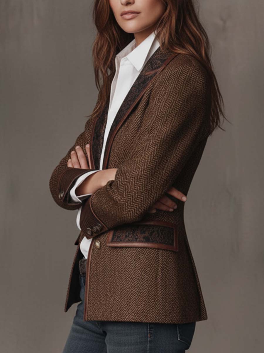 Blazer à chevrons et empiècements imprimés