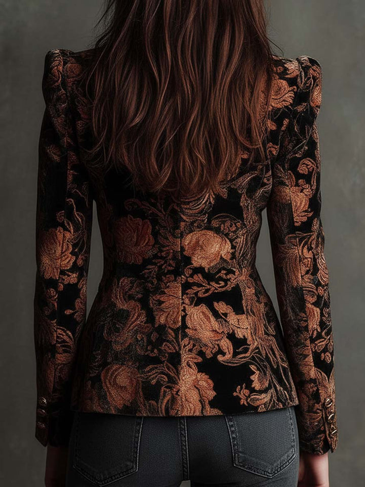 Blazer noir à imprimé floral bronze