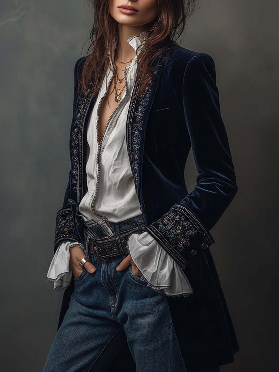 Veste longue brodée d’inspiration vintage