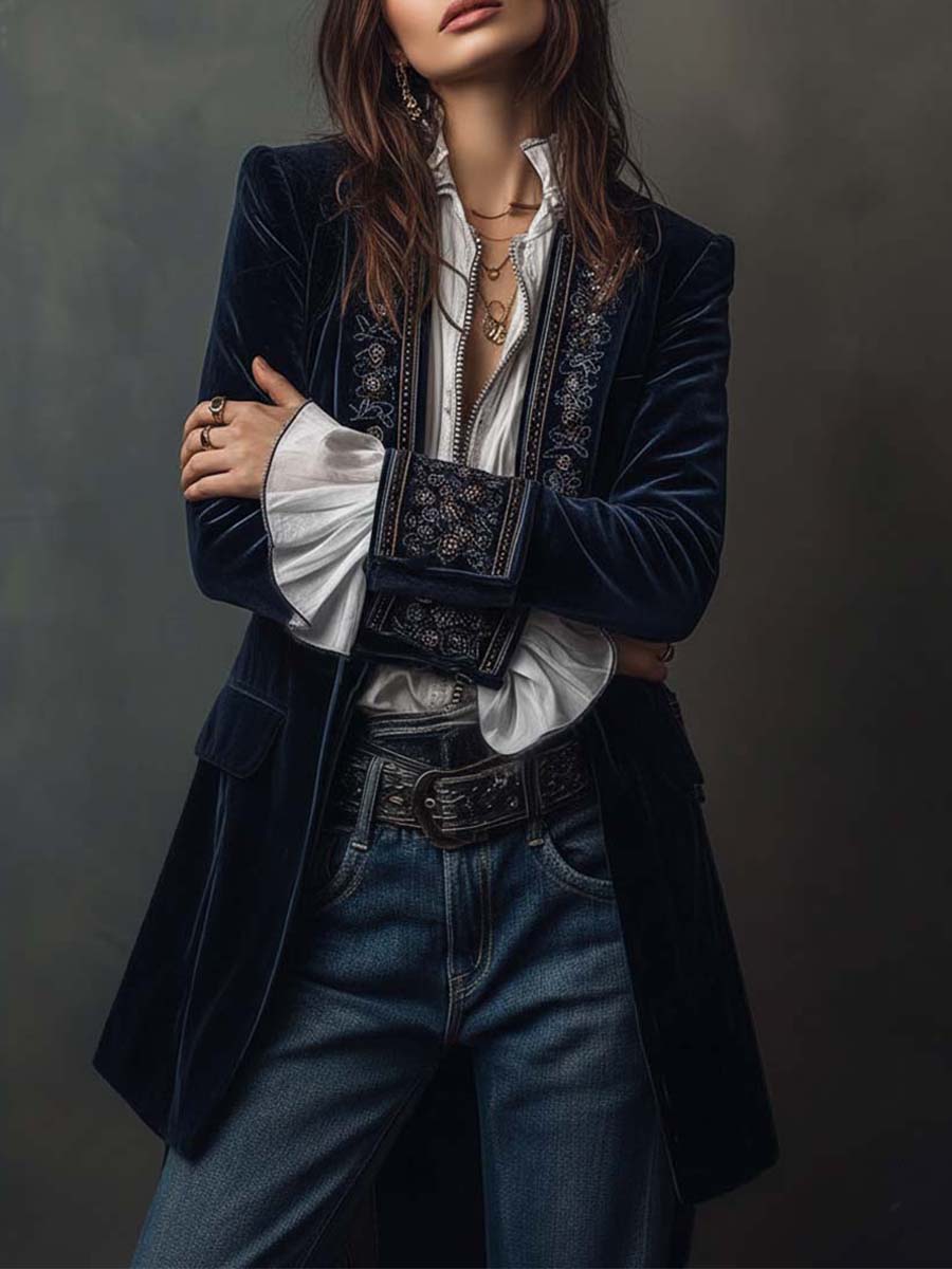 Veste longue brodée d’inspiration vintage