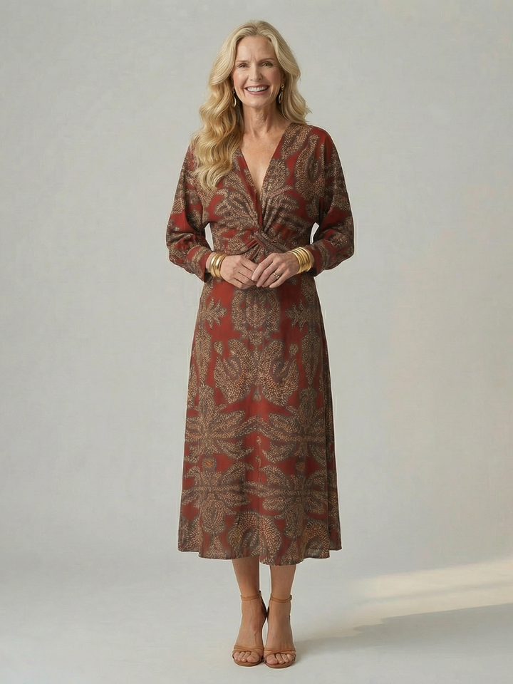 Robe midi portefeuille à manches longues