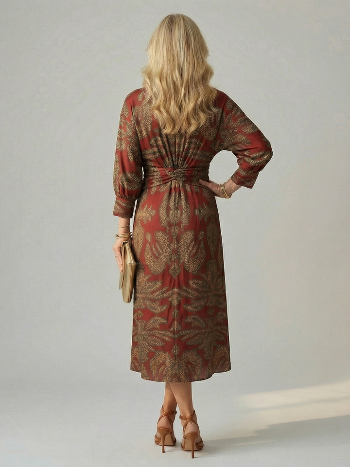 Robe midi portefeuille à manches longues
