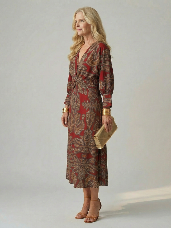 Robe midi portefeuille à manches longues