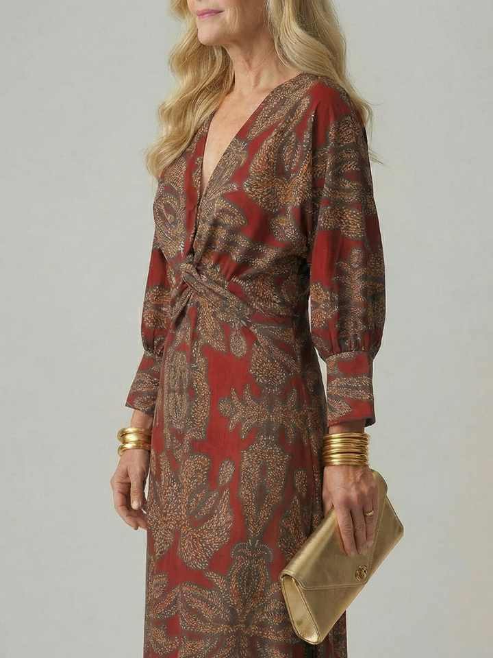 Robe midi portefeuille à manches longues