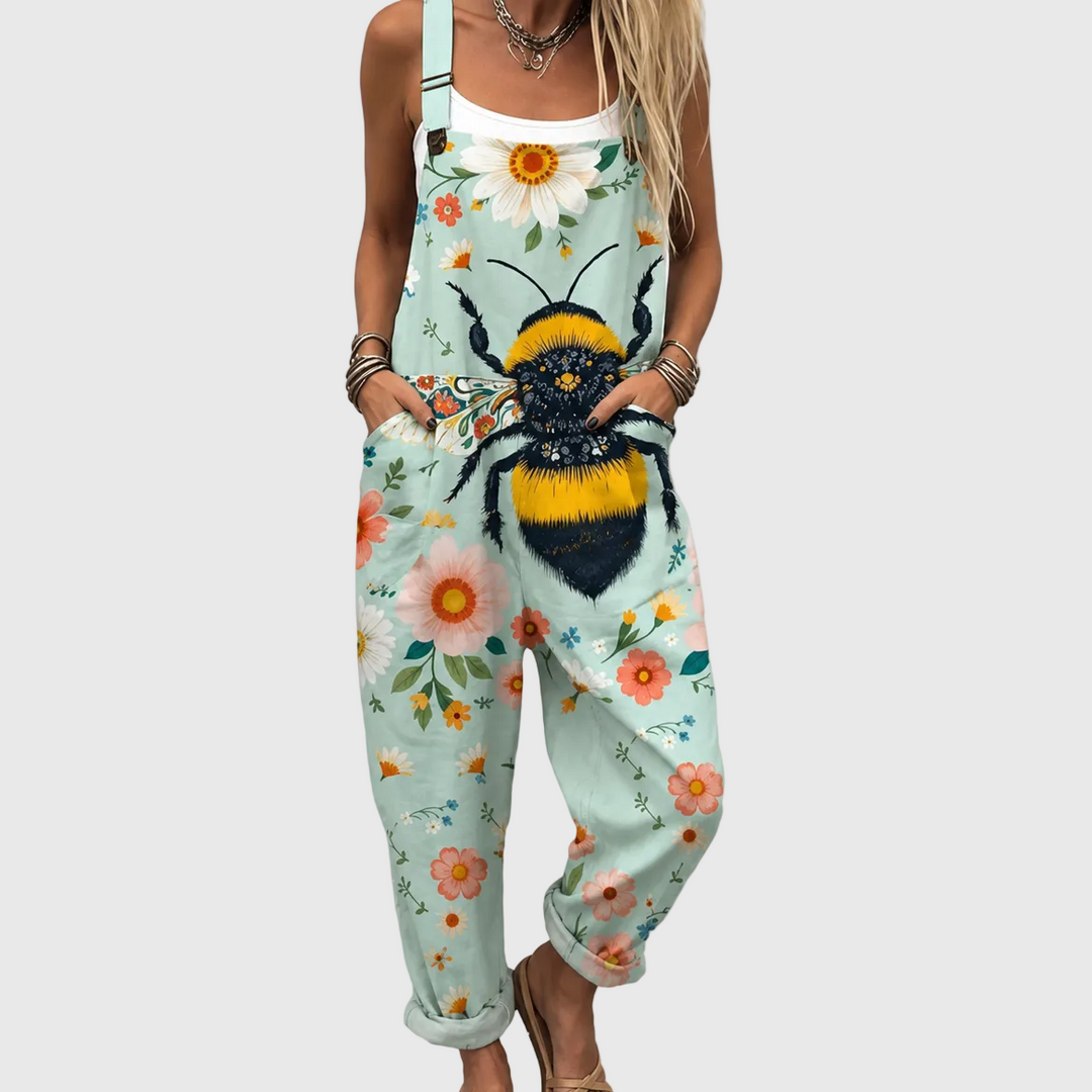 Salopette à fleurs et abeilles