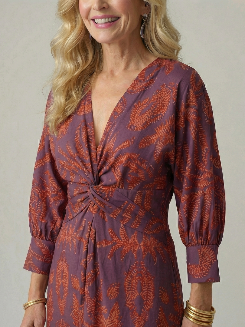 Robe midi portefeuille à manches longues