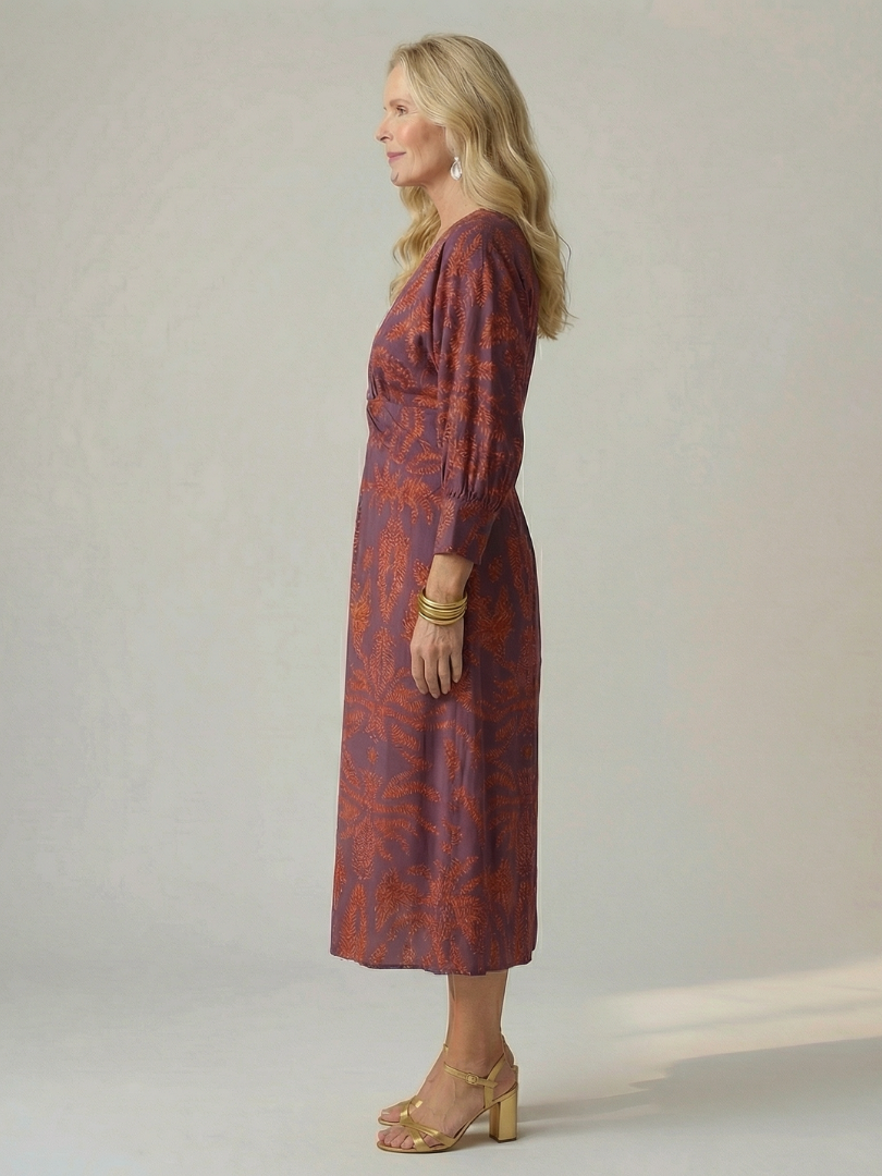 Robe midi portefeuille à manches longues