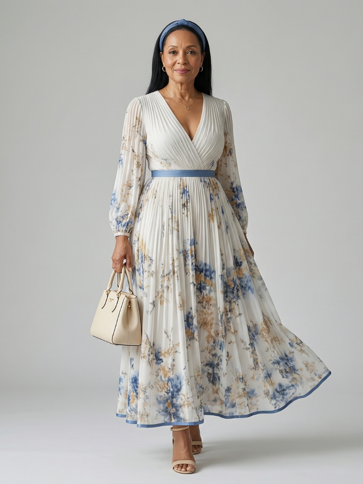 Robe midi plissée à effet portefeuille