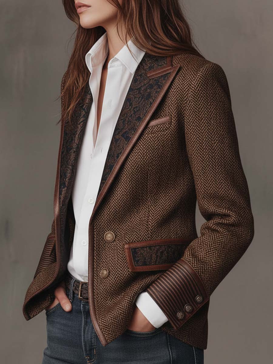 Blazer à chevrons et empiècements imprimés