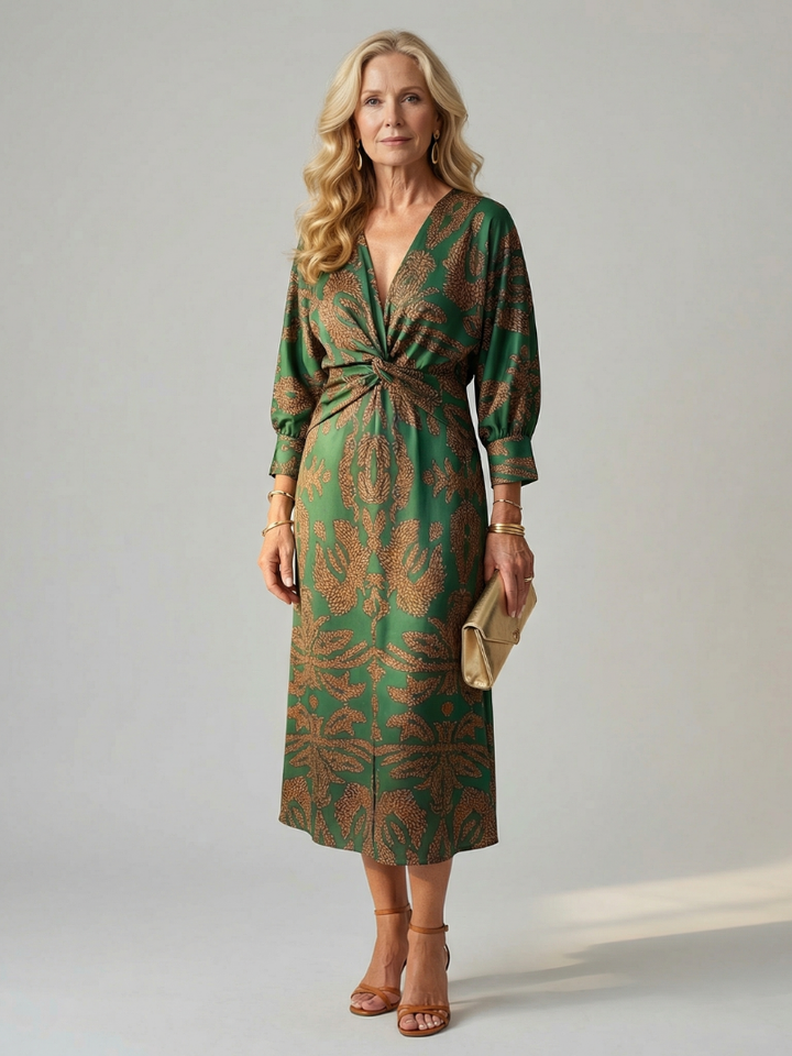 Robe midi portefeuille à manches longues