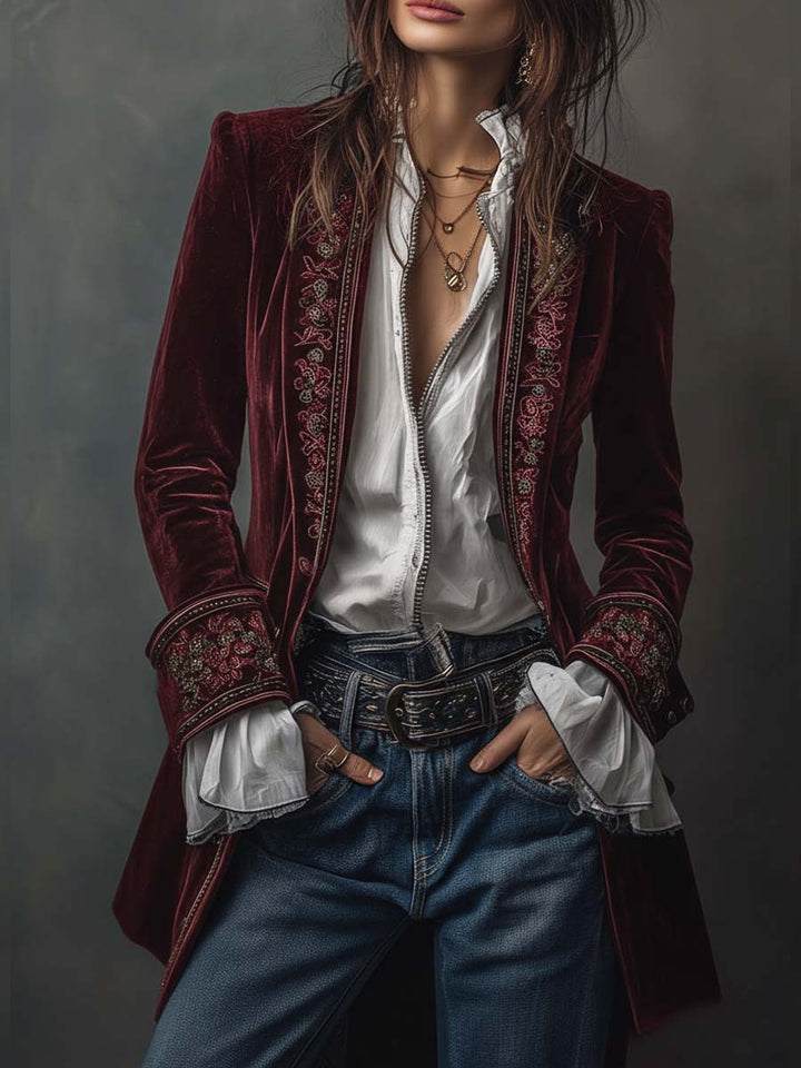 Veste longue brodée d’inspiration vintage