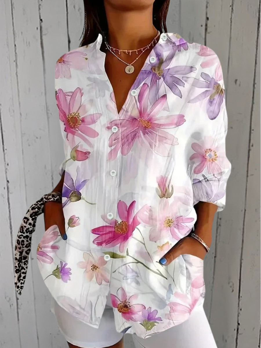Annick | Blouse Artistique Vive à Boutons
