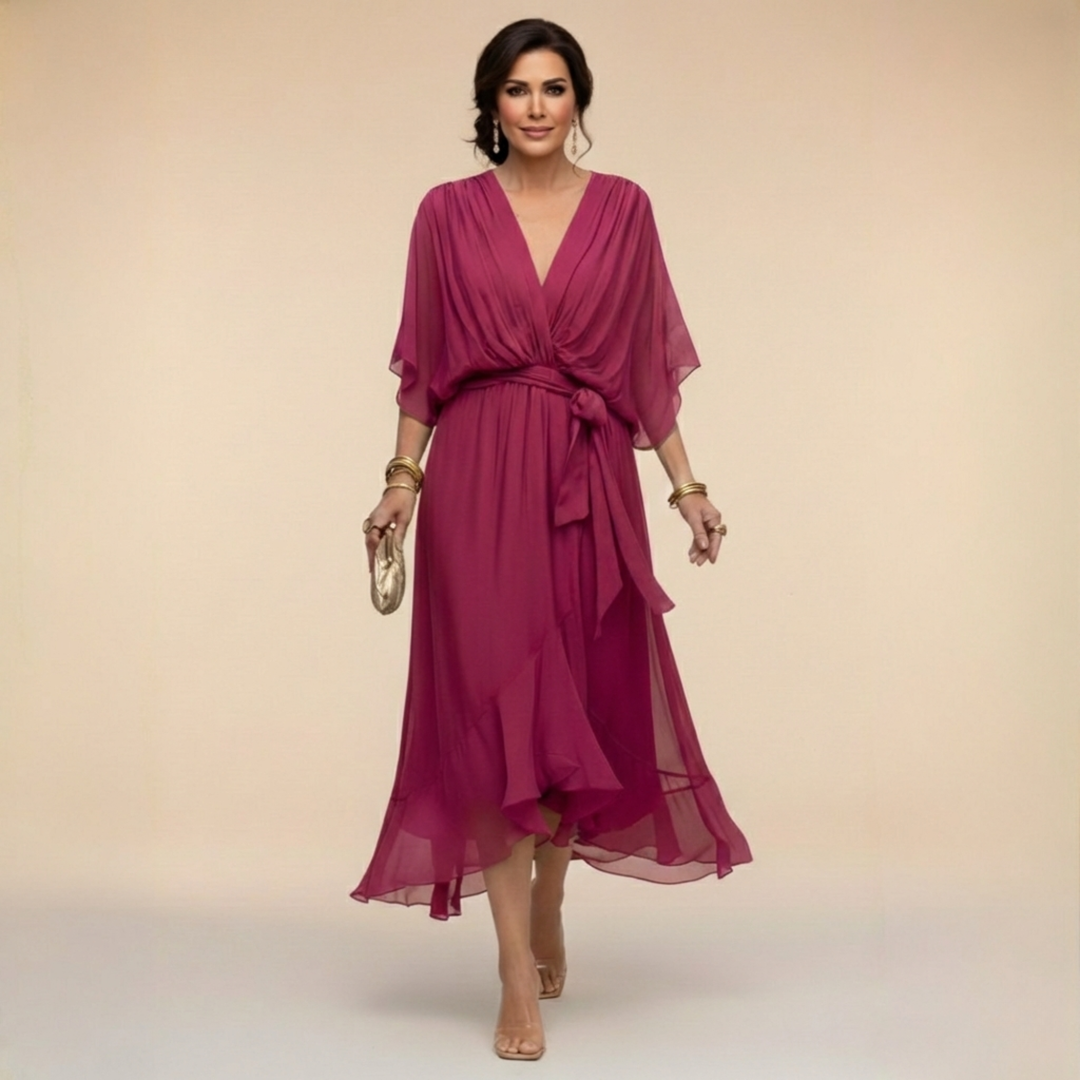 Robe à col V et coupe portefeuille