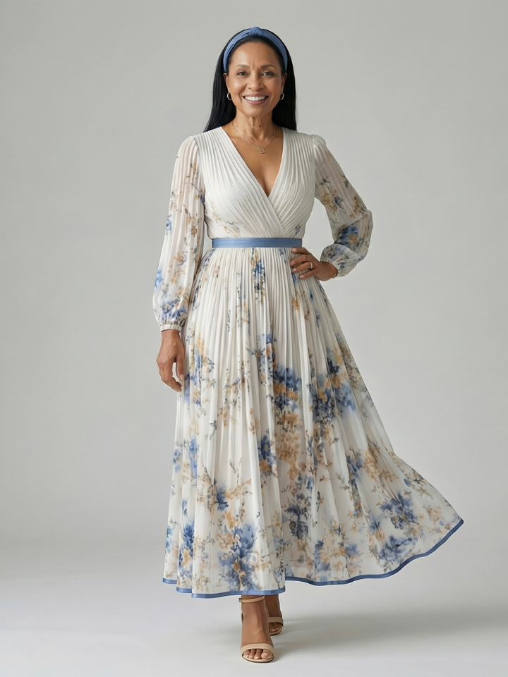 Robe midi plissée à effet portefeuille