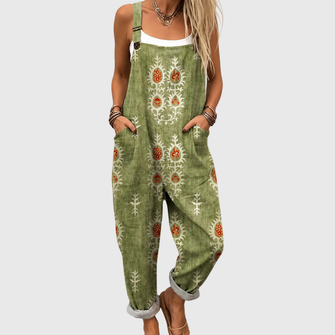 Salopette vert olive d’inspiration folklorique
