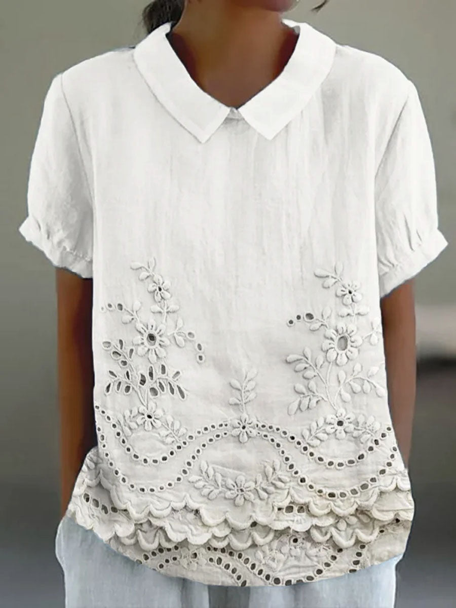 Bea | Chemise rose à broderies florales