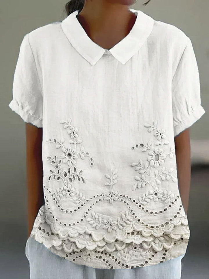 Bea | Chemise rose à broderies florales
