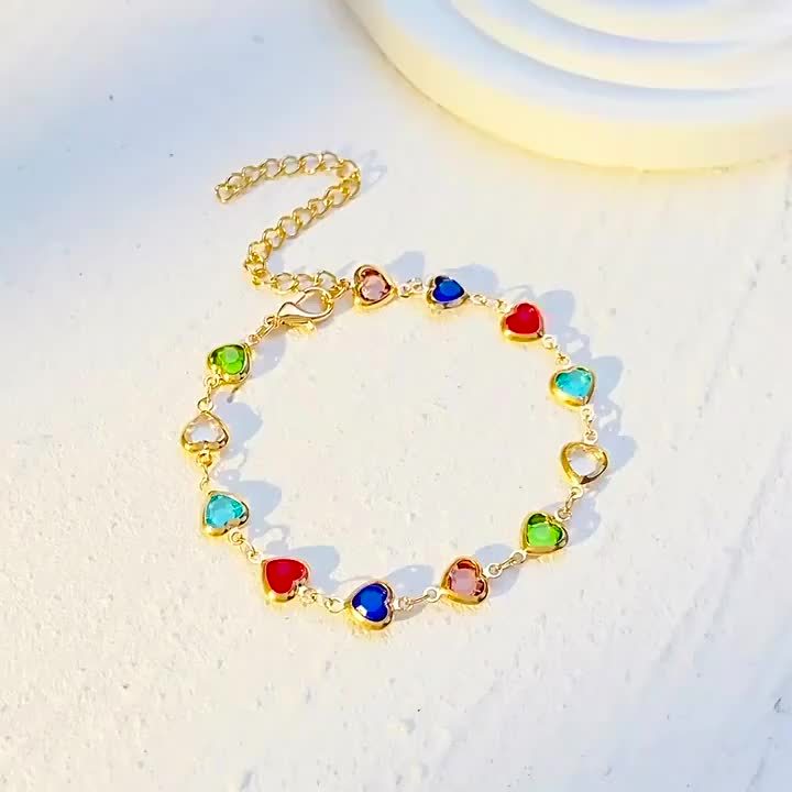 Bérénice | Bracelet Doré Cœurs Multicolores