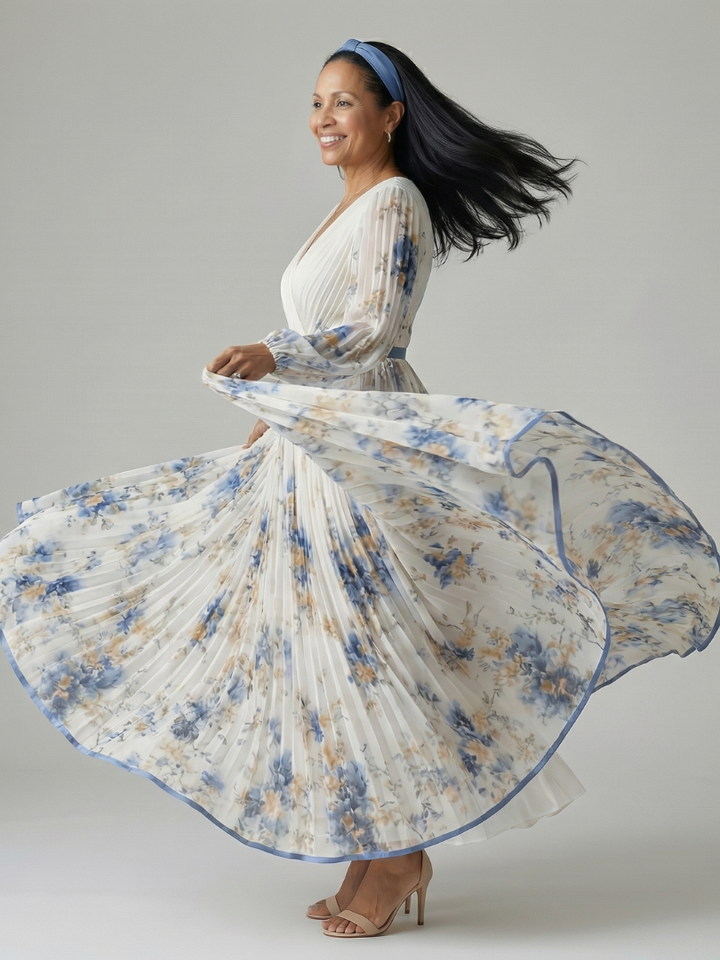 Robe midi plissée à effet portefeuille