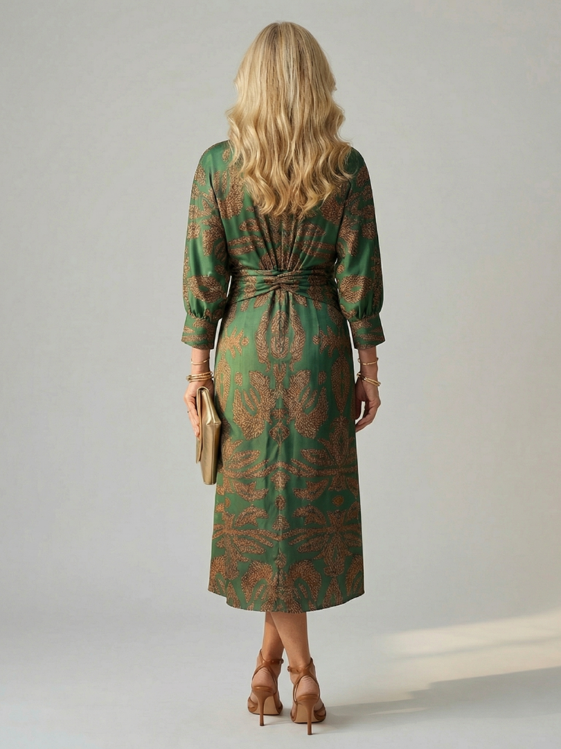 Robe midi portefeuille à manches longues