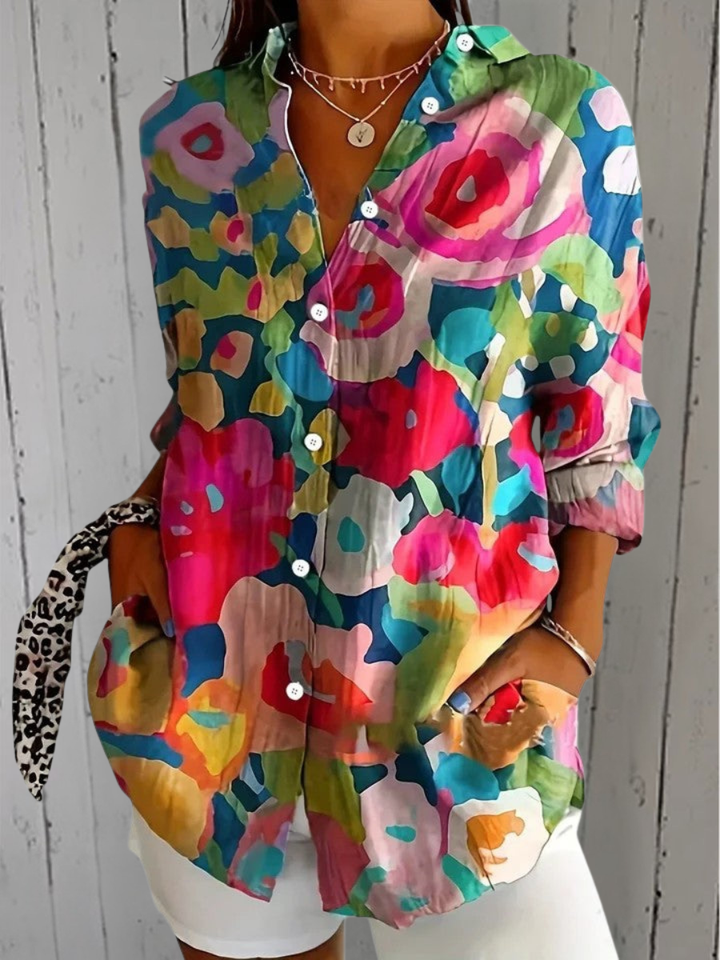 Annick | Blouse Artistique Vive à Boutons