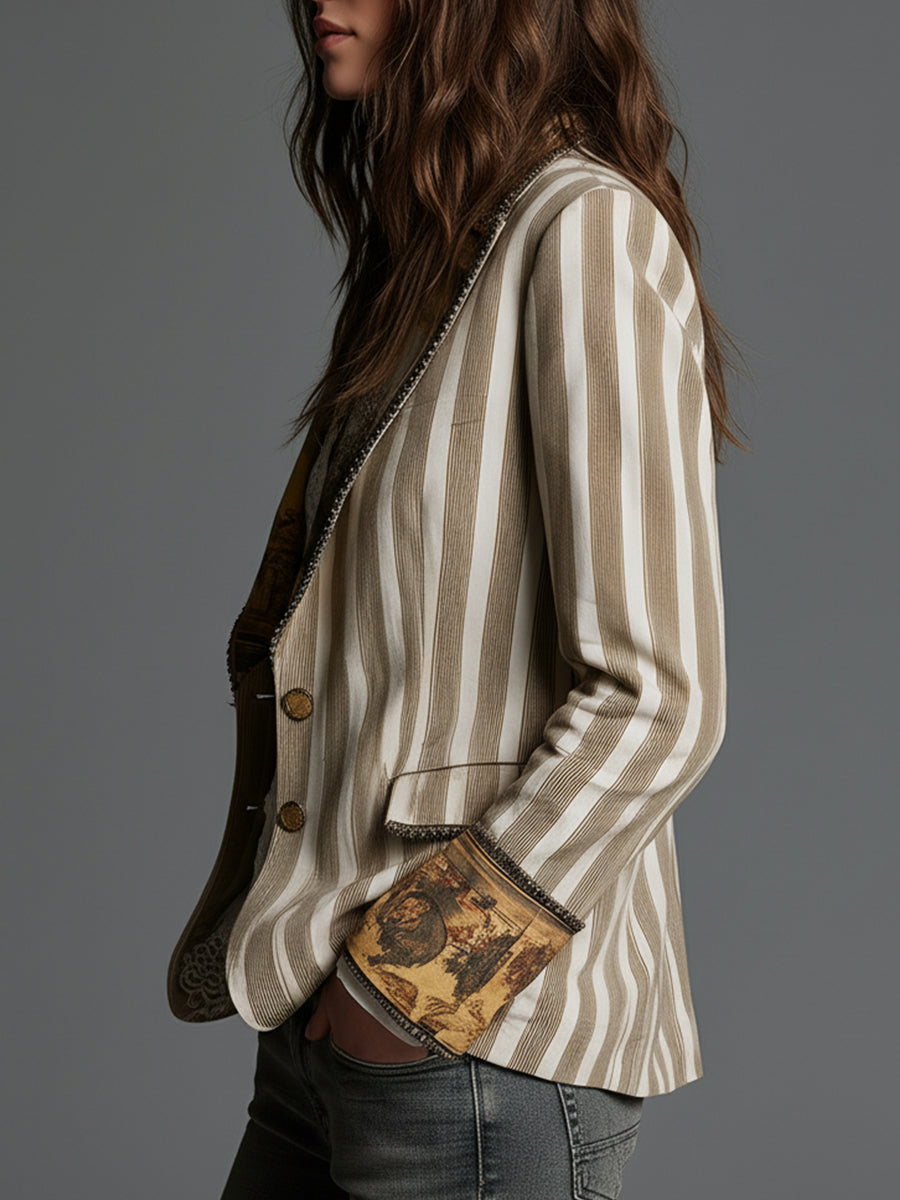 Blazer rayé bohème à col imprimé