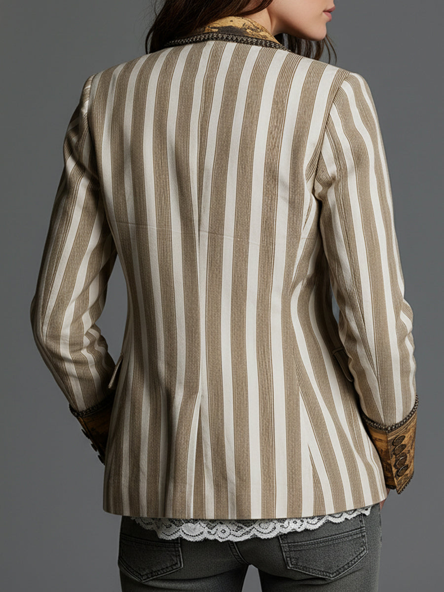 Blazer rayé bohème à col imprimé