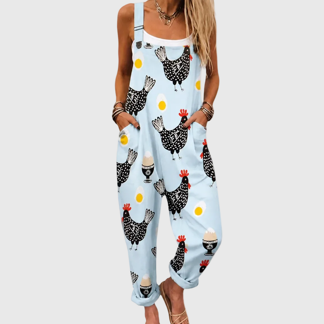 Salopette à motifs imprimés – Relaxed Overalls With Chicken Pattern