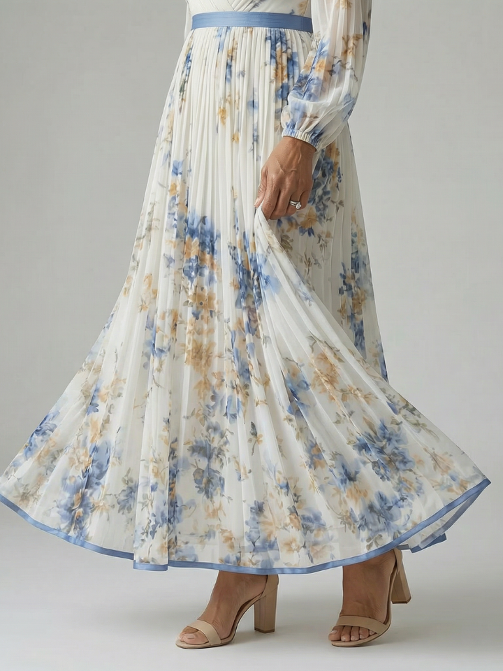Robe midi plissée à effet portefeuille
