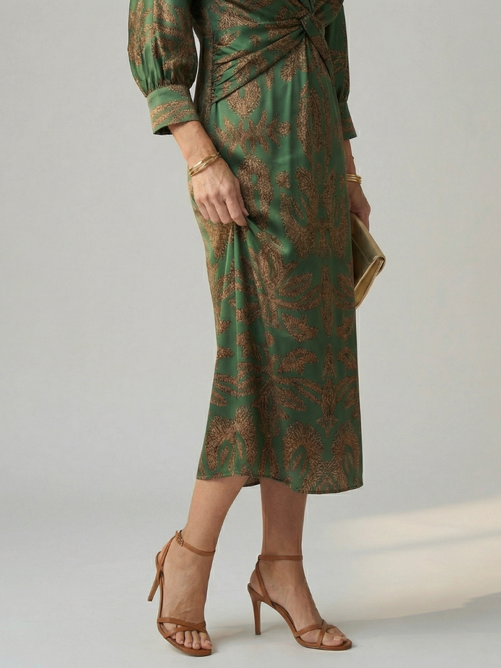 Robe midi portefeuille à manches longues