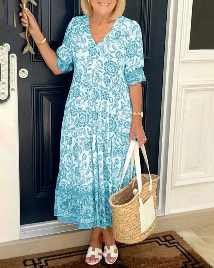 Robe fleurie à col V