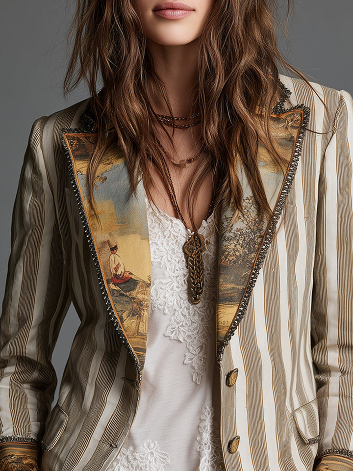 Blazer rayé bohème à col imprimé