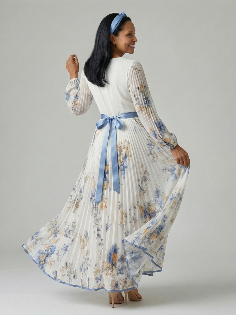 Robe midi plissée à effet portefeuille