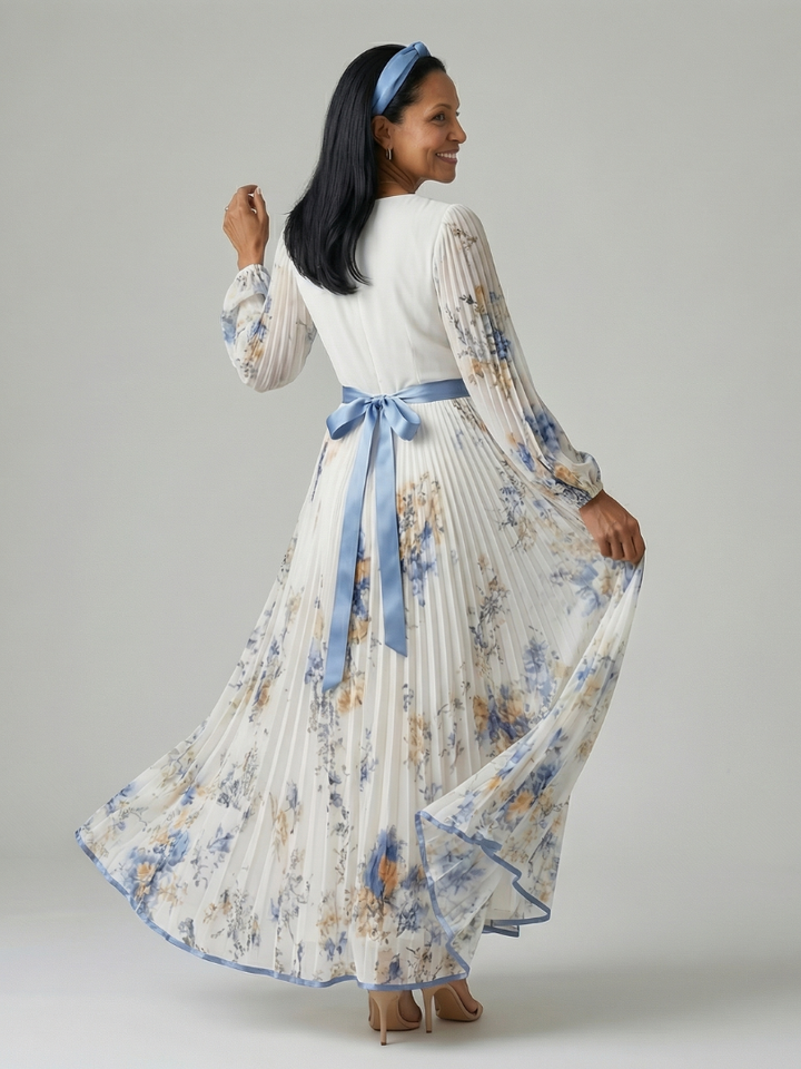 Robe midi plissée à effet portefeuille