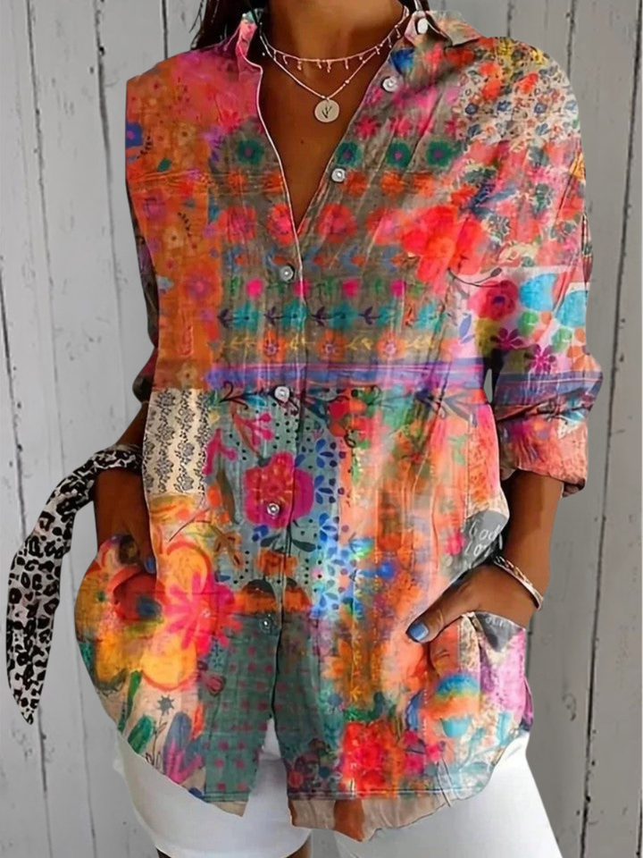Annick | Blouse Artistique Vive à Boutons