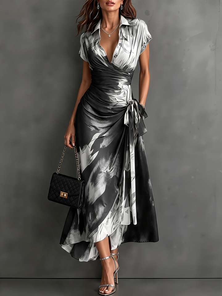 Robe midi portefeuille à imprimé abstrait rouge et noir
