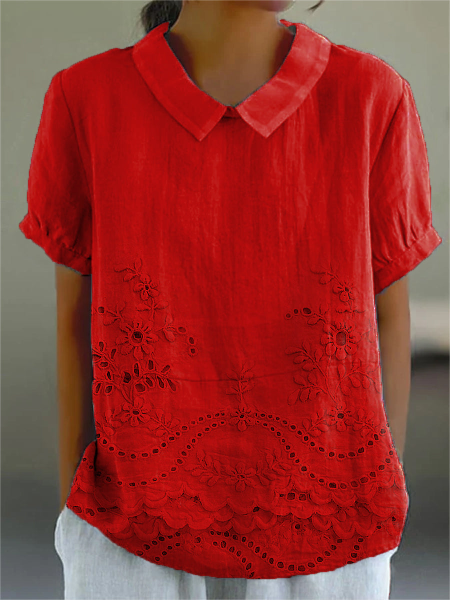 Bea | Chemise rose à broderies florales