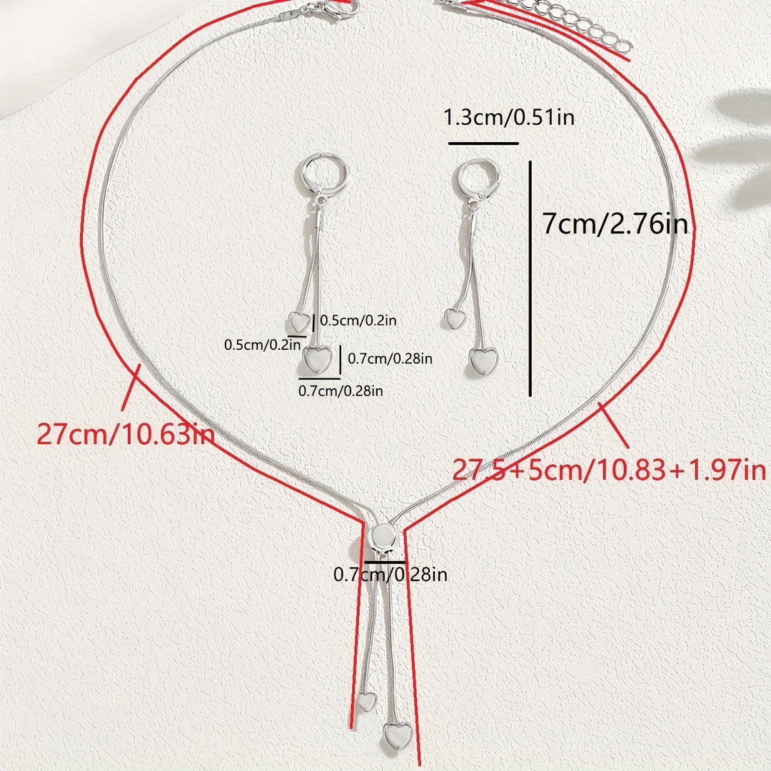 Rosalie | Set Collier Pendentif Cœur Ajustable &amp; Boucles d&