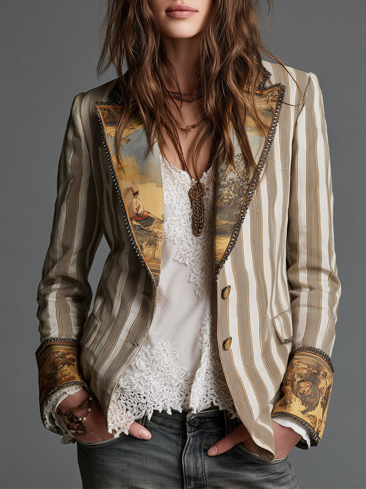 Blazer rayé bohème à col imprimé