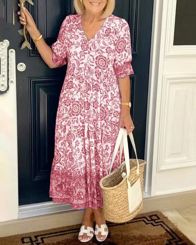 Robe fleurie à col V