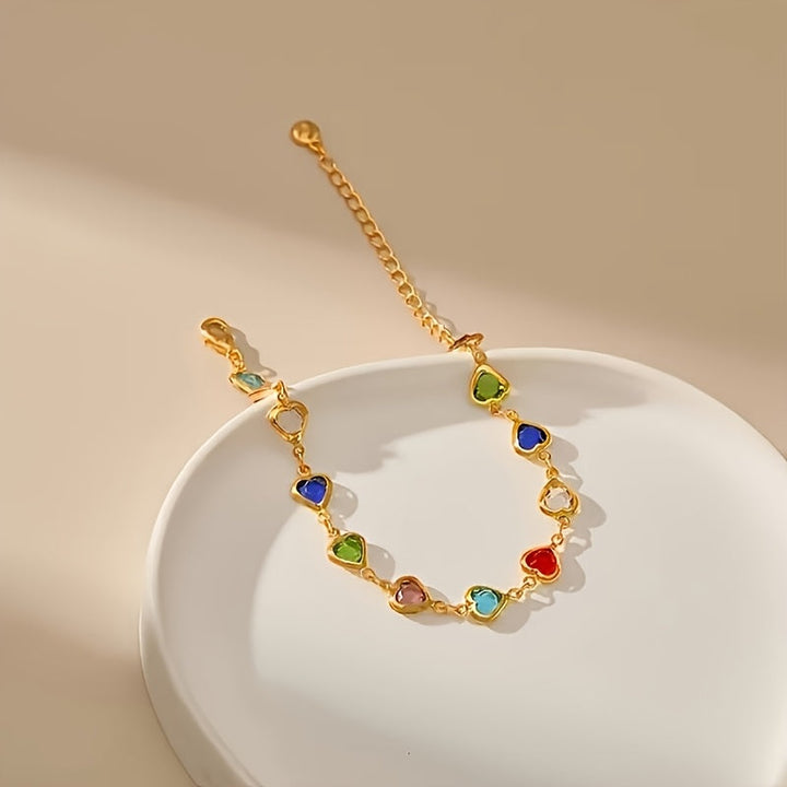 Bérénice | Bracelet Doré Cœurs Multicolores