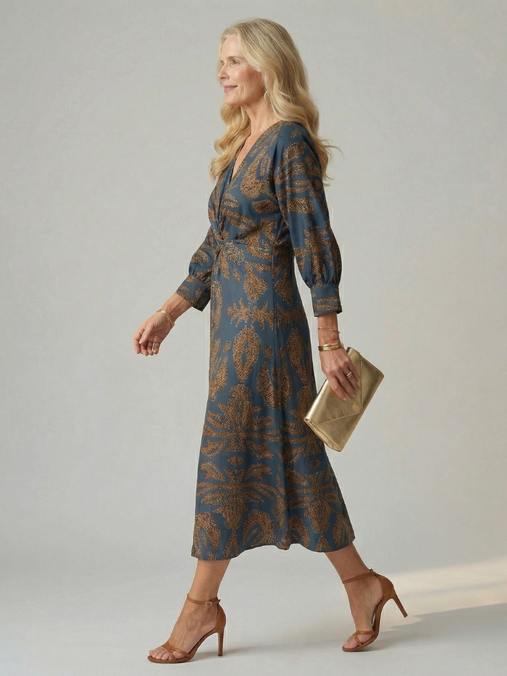 Robe midi portefeuille à manches longues