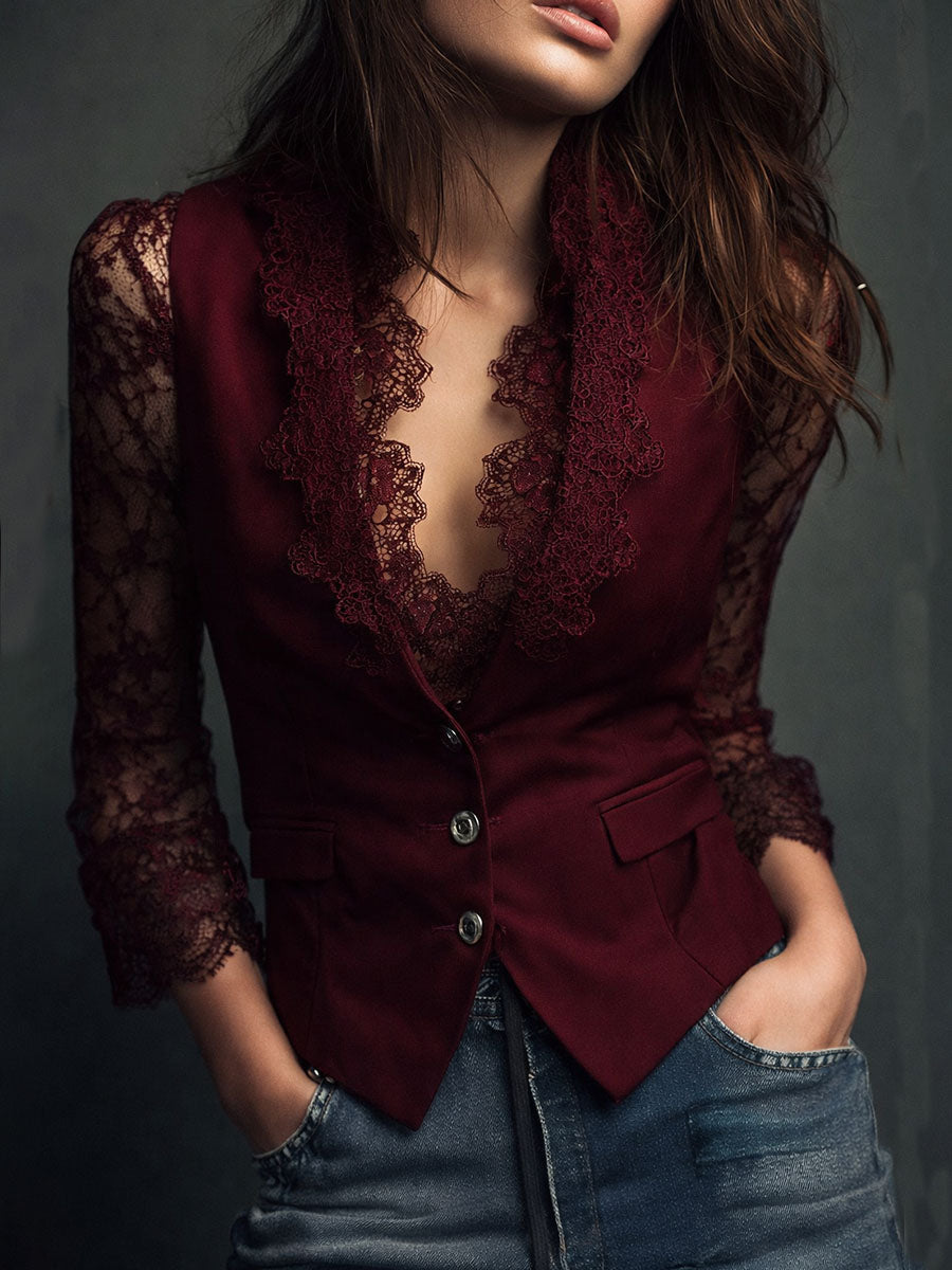 Blazer noir à manches semi-transparentes