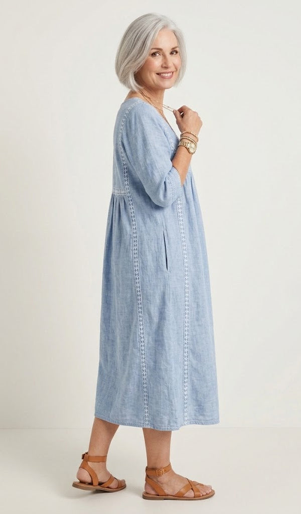 Robe longue évasée coupe trapèze