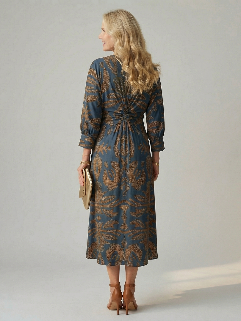 Robe midi portefeuille à manches longues