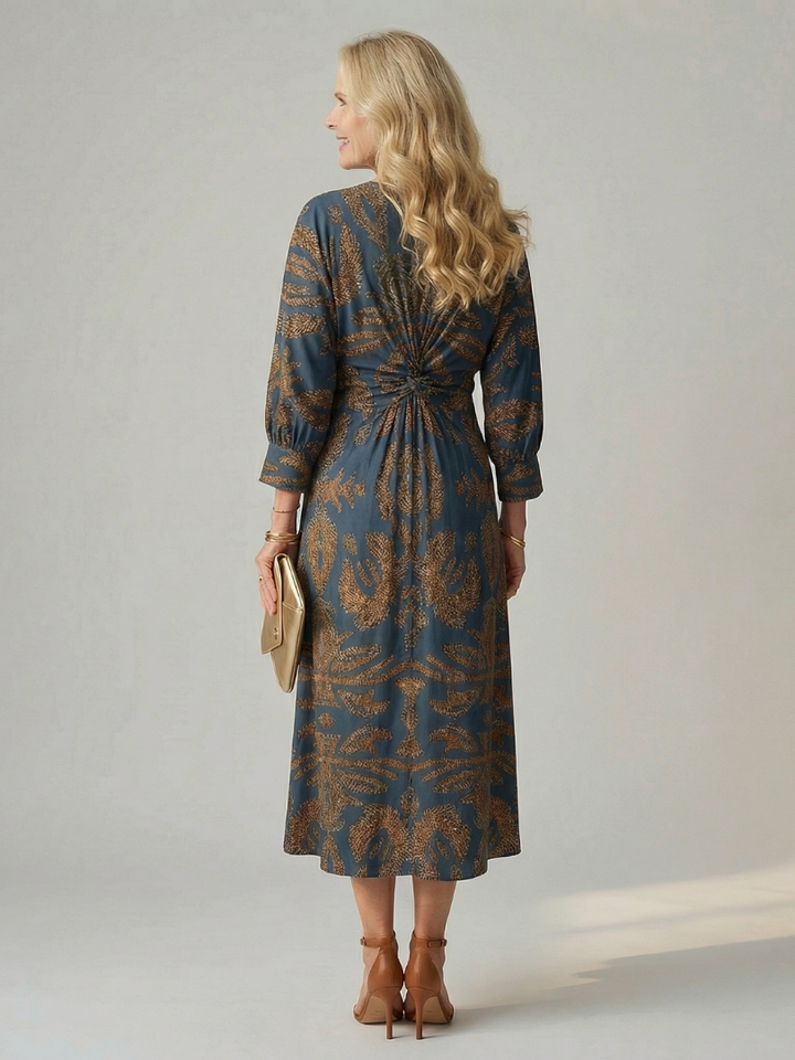 Robe midi portefeuille à manches longues