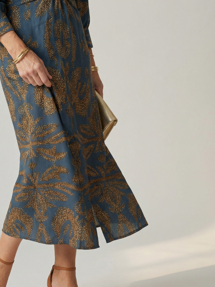 Robe midi portefeuille à manches longues